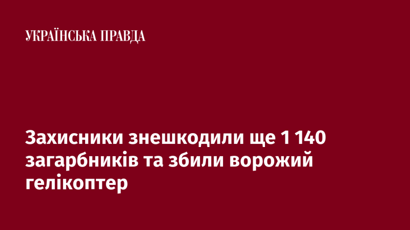 Оборонці знищили ще 1 140 ворогів і збили ворожий гелікоптер.